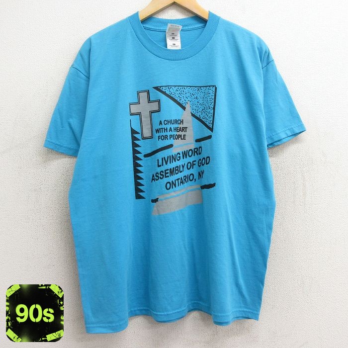 フルーツオブザルーム 90s 半袖Tシャツ 十字架 ライトブルー XL | 古着