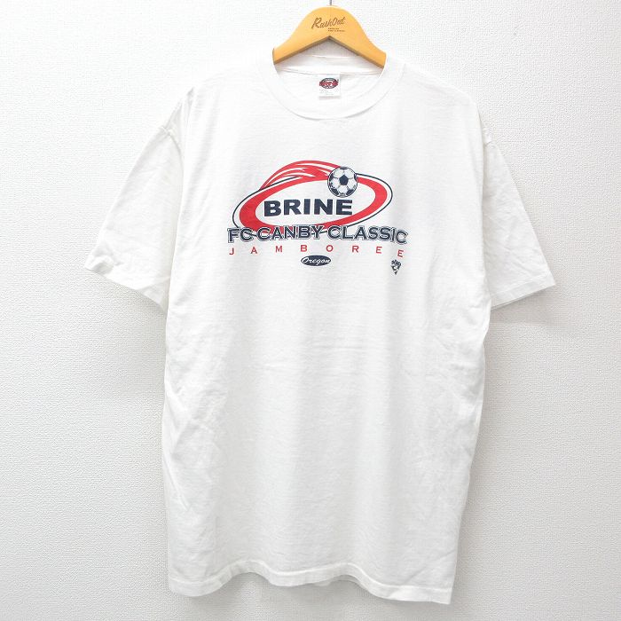 XL★古着 半袖 ビンテージ Tシャツ メンズ 90年代 90s サッカーボール クラシック 大きいサイズ コットン クルーネック USA製 白 ホワイト 24jul13 中古