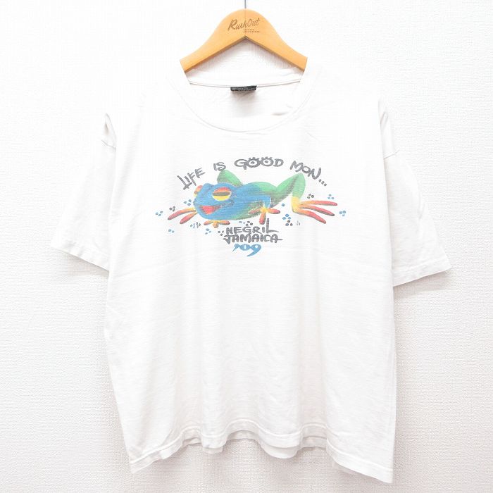 XL★古着 半袖 ビンテージ Tシャツ メンズ 00年代 00s カエル ジャマイカ 大きいサイズ コットン クルーネック 白 ホワイト 24jul13 中古