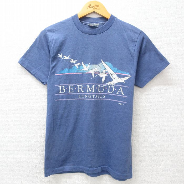【50%OFF】S★古着 ヘインズ Hanes 半袖 ビンテージ Tシャツ メンズ 80年代 80s 鳥 クルーネック USA製 薄紺 ネイビー 24jul17 中古