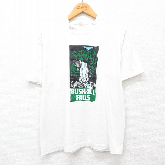 L★古着 半袖 ビンテージ Tシャツ メンズ 90年代 90s BUSHKILL FALLS クルーネック 白 ホワイト 24jul17 中古