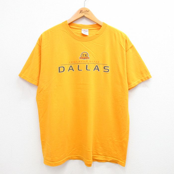 XL★古着 半袖 ビンテージ Tシャツ メンズ 00年代 00s テキサス ダラス コットン クルーネック 黄 イエロー 24jul18 中古