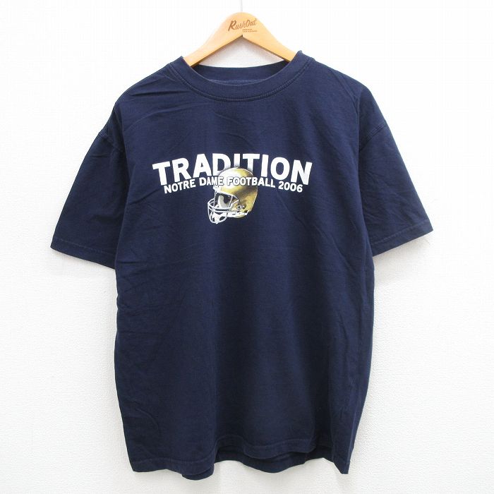XL★古着 半袖 ビンテージ Tシャツ メンズ 00年代 00s フットボール コットン クルーネック 紺 ネイビー 24jul18 中古
