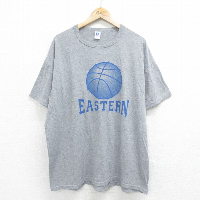 XL★古着 ラッセル 半袖 ビンテージ Tシャツ メンズ 90年代 90s バスケットボール 大きいサイズ クルーネック グレー 霜降り 24jul18 中古