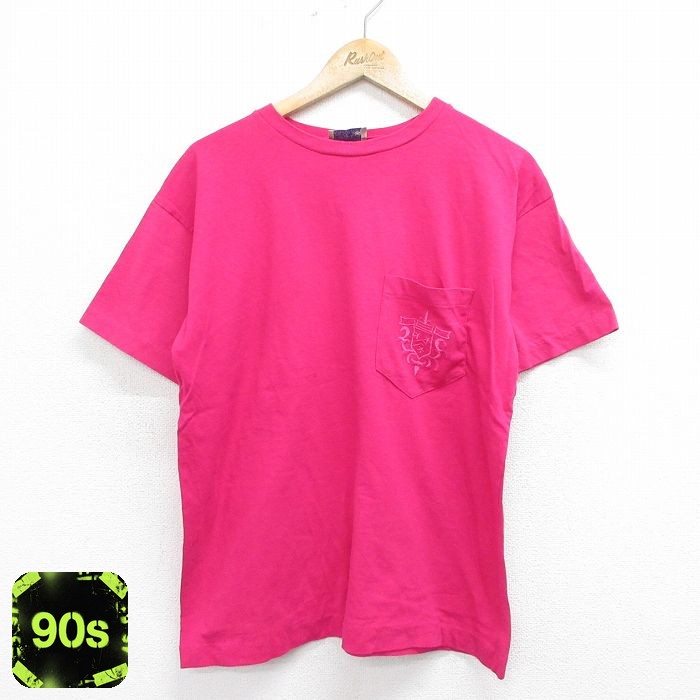 90s 半袖Tシャツ 胸ポケット付き ピンク L | 古着