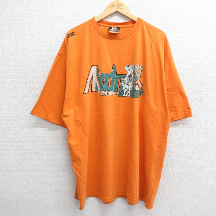 【50%OFF】XL★古着 半袖 ビンテージ Tシャツ メンズ 00年代 00s akademiks ロング丈 大きいサイズ コットン クルーネック オレンジ 24jul19 中古
