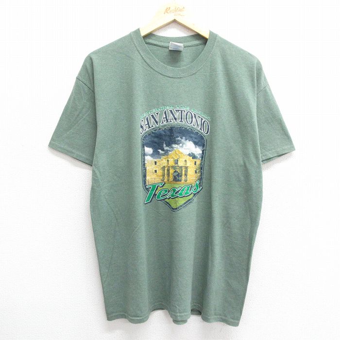 【50%OFF】L★古着 半袖 ビンテージ Tシャツ メンズ 00年代 00s テキサス サンアントニオ クルーネック 緑 グリーン 霜降り 24jul19 中古
