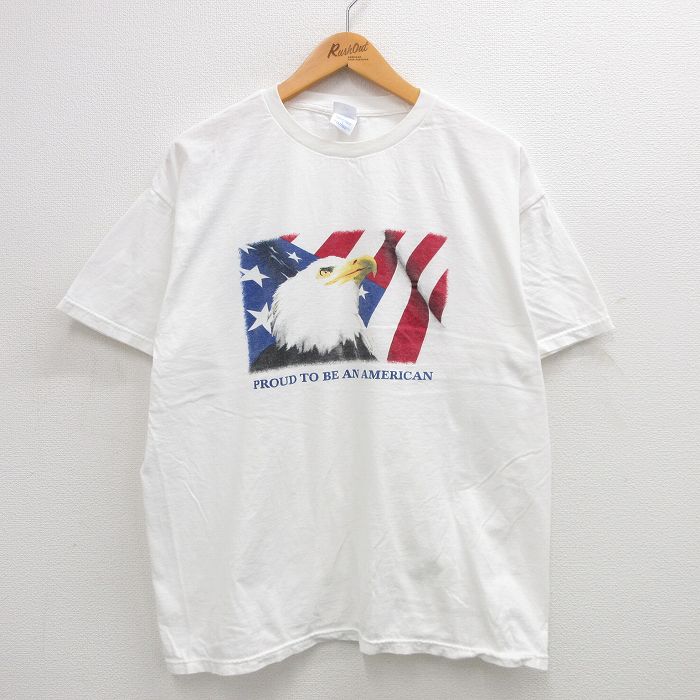 【50%OFF】XL★古着 半袖 ビンテージ Tシャツ メンズ 00年代 00s ワシ 星条旗 大きいサイズ コットン クルーネック 白 ホワイト 24jul19 中古