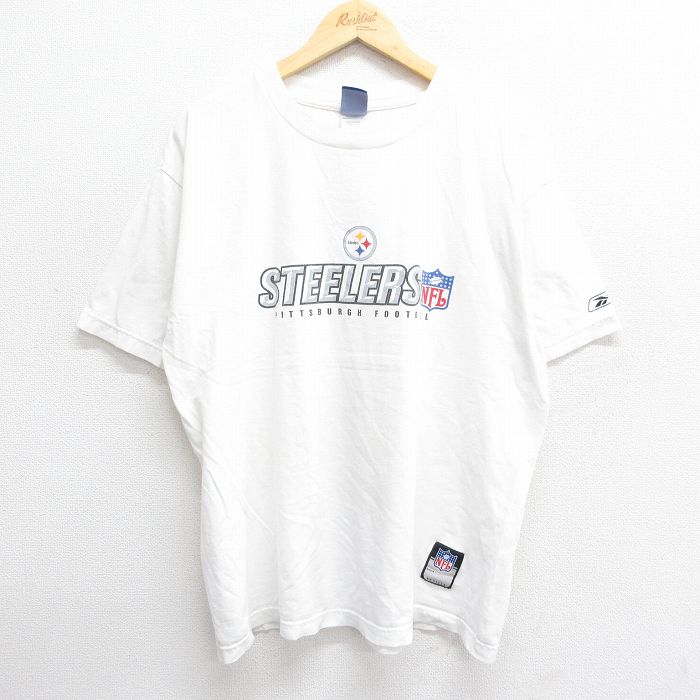 XL★古着 リーボック REEBOK 半袖 ビンテージ Tシャツ メンズ 00年代 00s NFL ピッツバーグスティーラーズ 大きいサイズ コットン クルーネック 白 ホワイト アメフト スーパーボウル 24jul19 中古