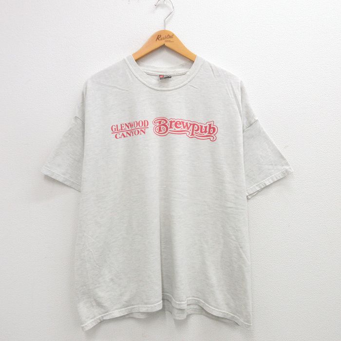 XL★古着 ヘインズ Hanes 半袖 ビンテージ Tシャツ メンズ 00年代 00s GLENWOOD CANYON 大きいサイズ クルーネック 薄グレー 霜降り 24jul20 中古