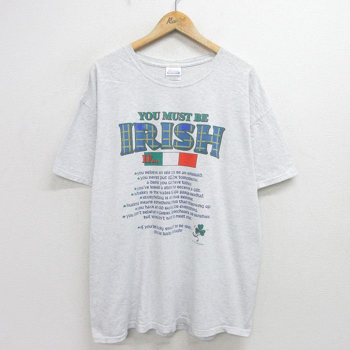 XL★古着 ヘインズ Hanes 半袖 ビンテージ Tシャツ メンズ 00年代 00s アイリッシュ 大きいサイズ クルーネック 薄グレー 霜降り 24jul20 中古
