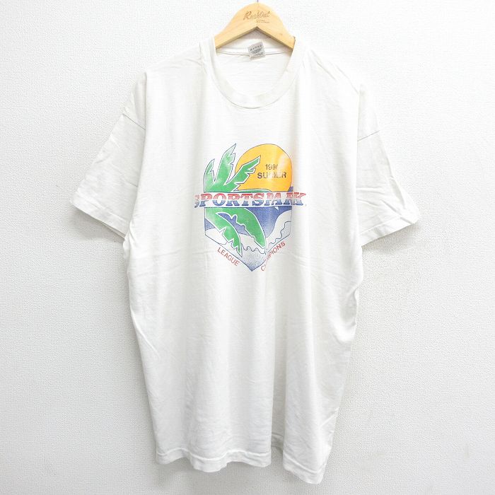 XL★古着 フルーツオブザルーム 半袖 ビンテージ Tシャツ メンズ 90年代 90s SPORTSPARK 太陽 ロング丈 大きいサイズ コットン クルーネック USA製 白 ホワイト 24jul20 中古