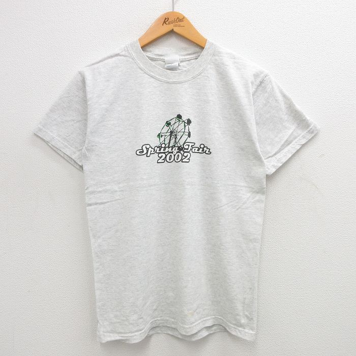 M★古着 半袖 ビンテージ Tシャツ メンズ 00年代 00s 観覧車 クルーネック 薄グレー 霜降り 24jul22 中古