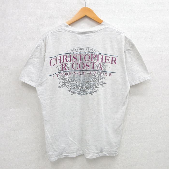 XL★古着 オニータ ONEITA 半袖 ビンテージ Tシャツ メンズ 90年代 90s COSTA 大きいサイズ コットン クルーネック USA製 薄グレー 霜降り 24jul22 中古