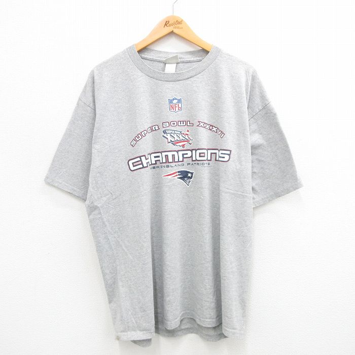 XL★古着 リー Lee 半袖 ビンテージ Tシャツ メンズ 00年代 00s NFL ニューイングランドペイトリオッツ 大きいサイズ クルーネック グレー 霜降り アメフト スーパーボウル 24jul22 中古