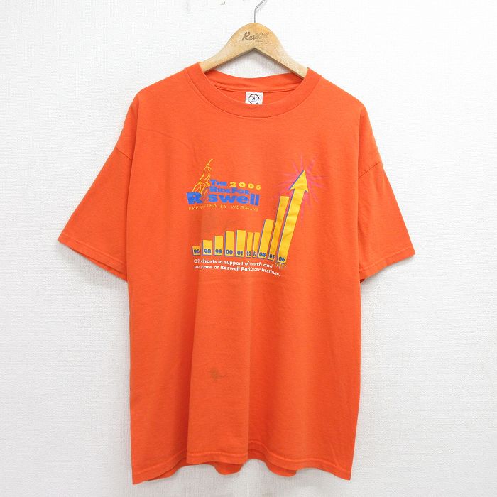 XL★古着 半袖 ビンテージ Tシャツ メンズ 00年代 00s Roswell 企業広告 大きいサイズ コットン クルーネック オレンジ 24jul22 中古