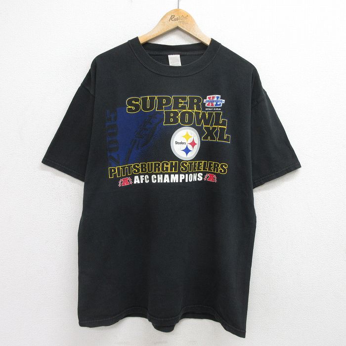 XL★古着 半袖 ビンテージ Tシャツ メンズ 00年代 00s NFL ピッツバーグスティーラーズ コットン クルーネック 黒 ブラック アメフト スーパーボウル 24jul22 中古
