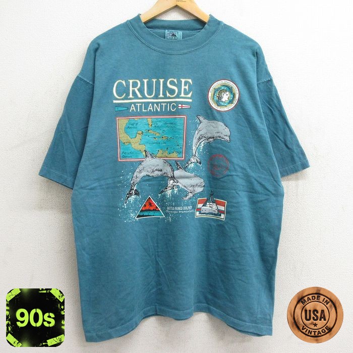 90s 半袖Tシャツ イルカ グリーン XL | 古着