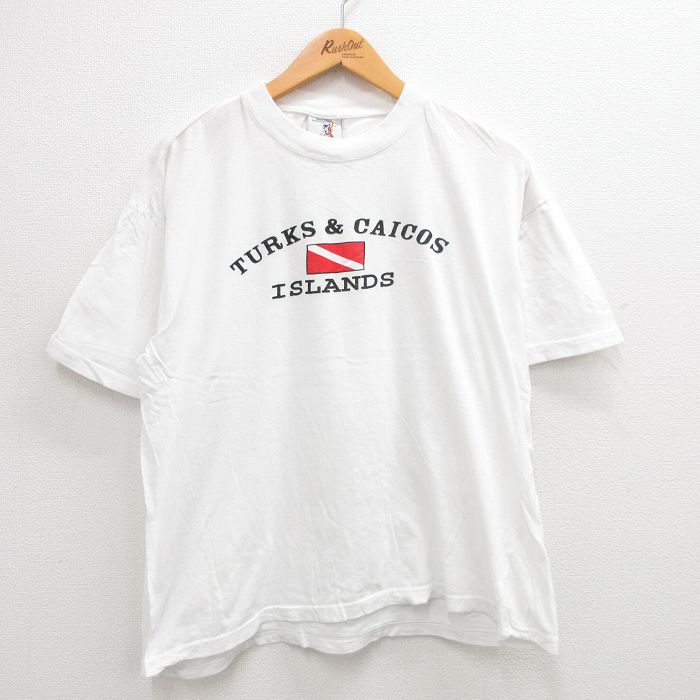 XL★古着 半袖 ビンテージ Tシャツ メンズ 00年代 00s タークスカイコス コットン クルーネック 白 ホワイト 24jul22 中古