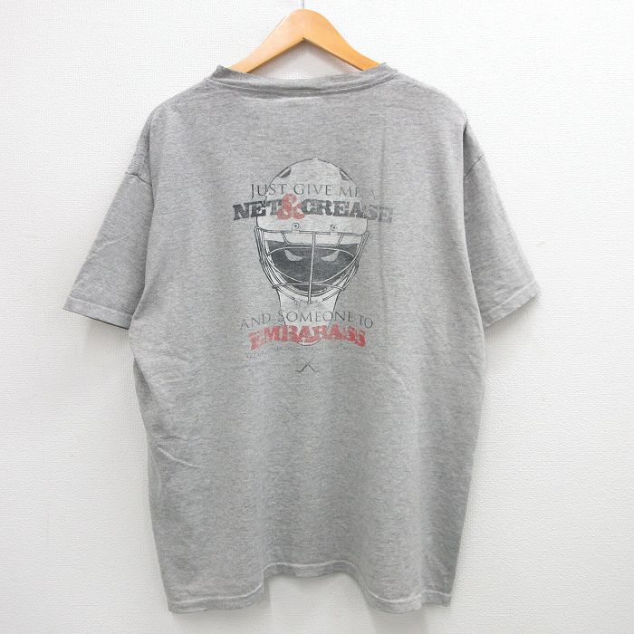XL★古着 半袖 ビンテージ Tシャツ メンズ 90年代 90s ヘルメット EMBARASS 大きいサイズ クルーネック USA製 グレー 霜降り 24jul22 中古