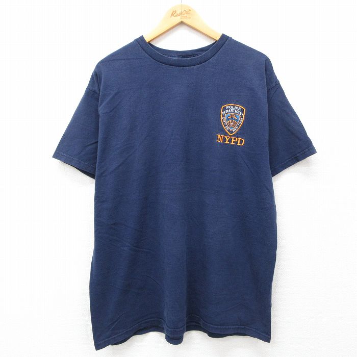 XL★古着 フルーツオブザルーム 半袖 ビンテージ Tシャツ メンズ 00年代 00s NYPD コットン クルーネック 紺 ネイビー 24jul23 中古