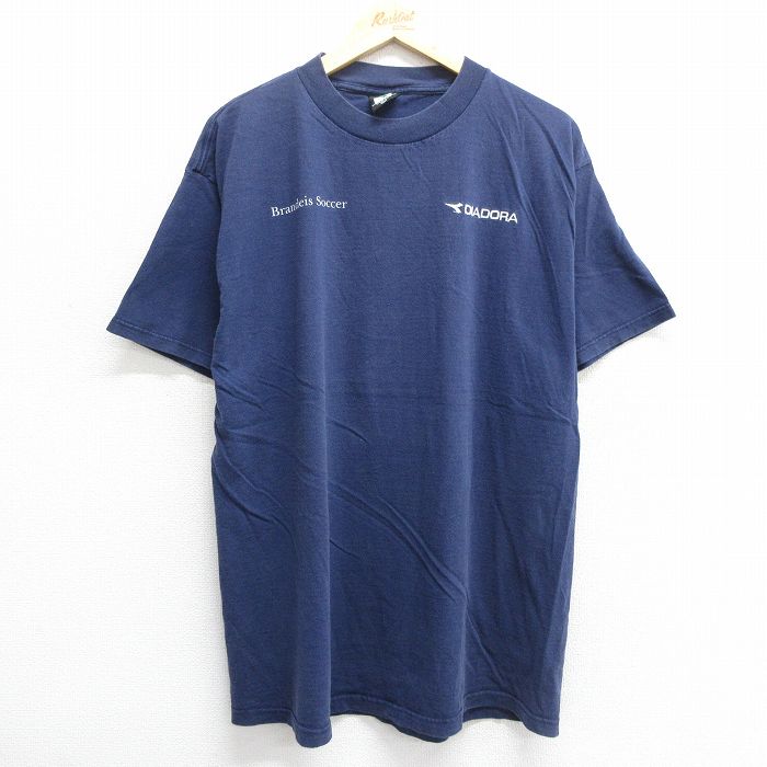 【50%OFF】XL★古着 半袖 ビンテージ Tシャツ メンズ 00年代 00s DIADORA サッカー 大きいサイズ コットン クルーネック 紺 ネイビー 24jul23 中古