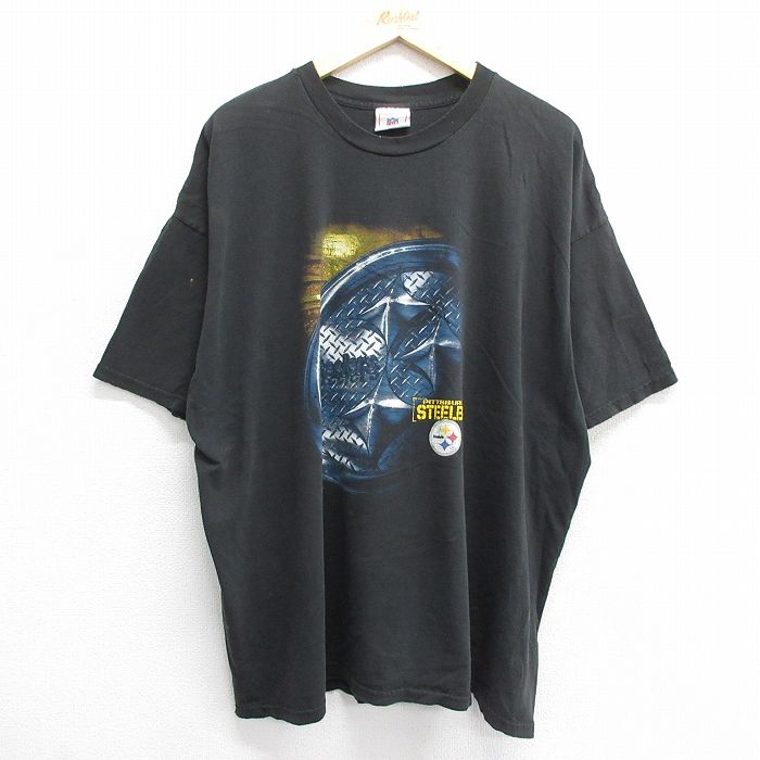 XL★古着 半袖 ビンテージ Tシャツ メンズ 00年代 00s NFL ピッツバーグスティーラーズ 大きいサイズ コットン クルーネック 黒 ブラック アメフト スーパーボウル 24jul23 中古