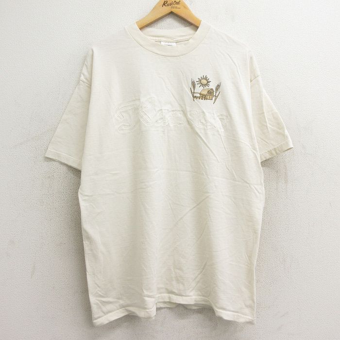 XL★古着 TULTEX 半袖 ビンテージ Tシャツ メンズ 90年代 90s カンザス コットン クルーネック 生成り 24jul24 中古