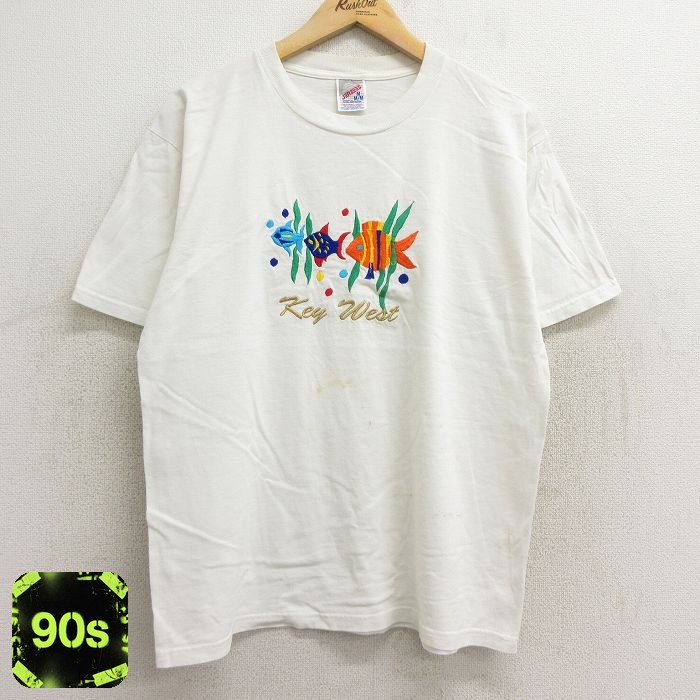 ジャージーズ 90s 半袖Tシャツ 魚刺繍 ホワイト L | 古着