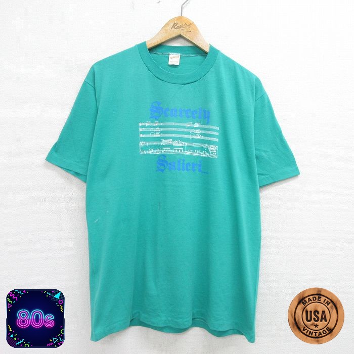 80s 半袖Tシャツ Scarcely 音符 ブルー メンズXL相当 | 古着