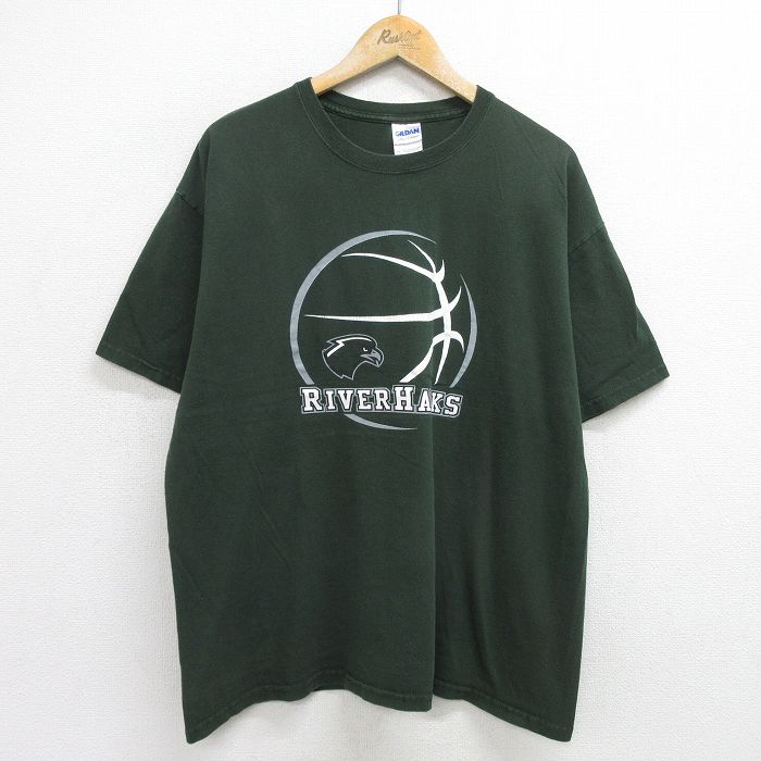 XL★古着 半袖 ビンテージ Tシャツ メンズ 00年代 00s バスケットボール リバーホークス 大きいサイズ コットン クルーネック 緑 グリーン 24jul24 中古