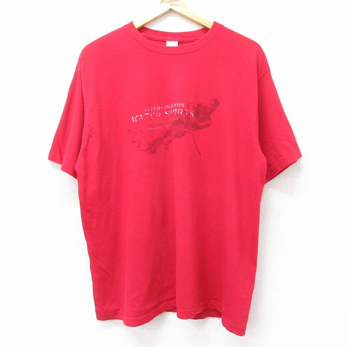 XL★古着 半袖 ビンテージ Tシャツ メンズ 90年代 90s ウォータースポーツ コットン クルーネック カナダ製 赤 レッド 【spe】 24jul25 中古