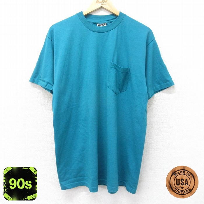 キー 90s 半袖Tシャツ 胸ポケット付き ライトブルー XL | 古着