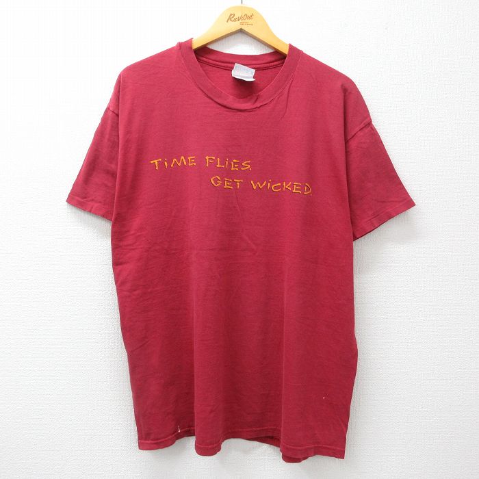 XL★古着 ヘインズ Hanes 半袖 ビンテージ Tシャツ メンズ 00年代 00s TiME コットン クルーネック エンジ 24jul25 中古
