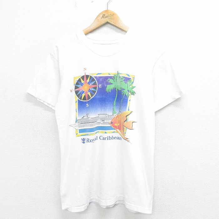 M★古着 半袖 ビンテージ Tシャツ メンズ 90年代 90s ロイヤルカリビアン 船 クルーネック 白 ホワイト 24jul25 中古