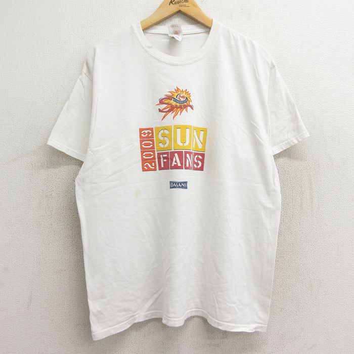 XL★古着 フルーツオブザルーム 半袖 ビンテージ Tシャツ メンズ 00年代 00s バスケットボール SUN FANS コットン クルーネック 白 ホワイト 24jul25 中古