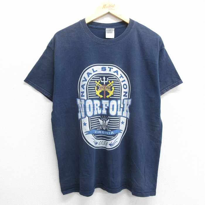 XL★古着 半袖 ビンテージ Tシャツ メンズ 00年代 00s NORFOLK バージニア コットン クルーネック 紺 ネイビー 24jul25 中古