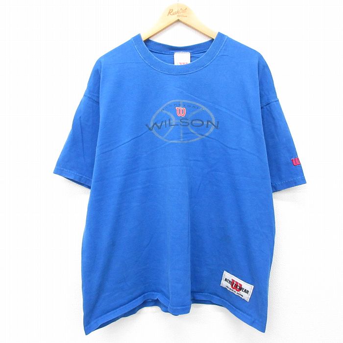 【50%OFF】XL★古着 ウィルソン 半袖 ビンテージ Tシャツ メンズ 90年代 90s ビッグロゴ バスケットボール 大きいサイズ コットン クルーネック USA製 青 ブルー 24jul25 中古