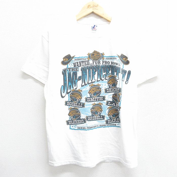 L★古着 半袖 ビンテージ Tシャツ メンズ 00年代 00s NFL ジャクソンビルジャガーズ コットン クルーネック 白 ホワイト アメフト スーパーボウル 24jul26 中古