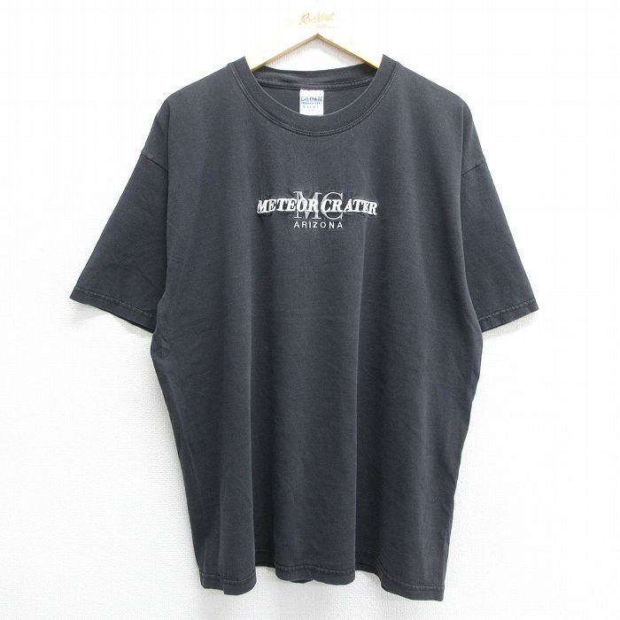 XL★古着 半袖 ビンテージ Tシャツ メンズ 00年代 00s メテオクレーター アリゾナ 刺繍 大きいサイズ コットン クルーネック 黒 ブラック 24jul26 中古