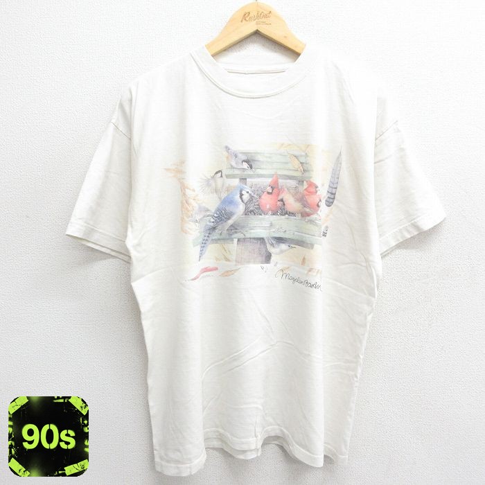 90s 半袖Tシャツ 鳥 ホワイト XL | 古着