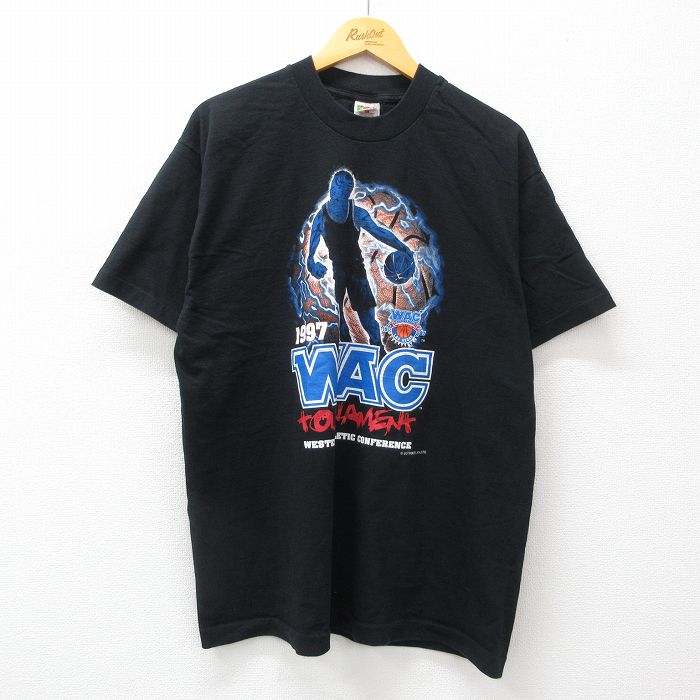 XL★古着 フルーツオブザルーム 半袖 ビンテージ Tシャツ メンズ 90年代 90s バスケットボール WAC コットン クルーネック 黒 ブラック 24jul29 中古