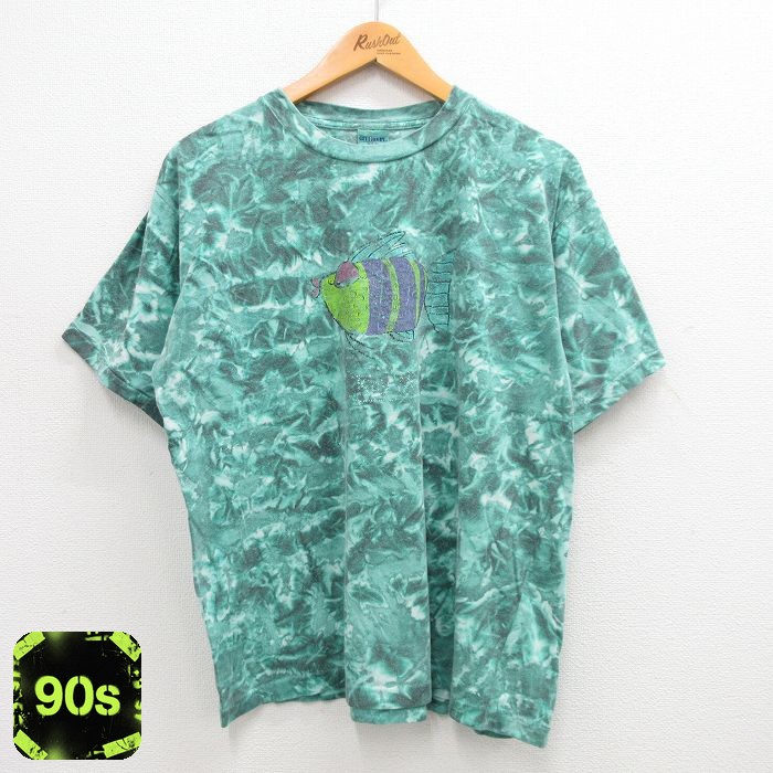 90s 半袖Tシャツ 魚 グリーンタイダイ XL | 古着