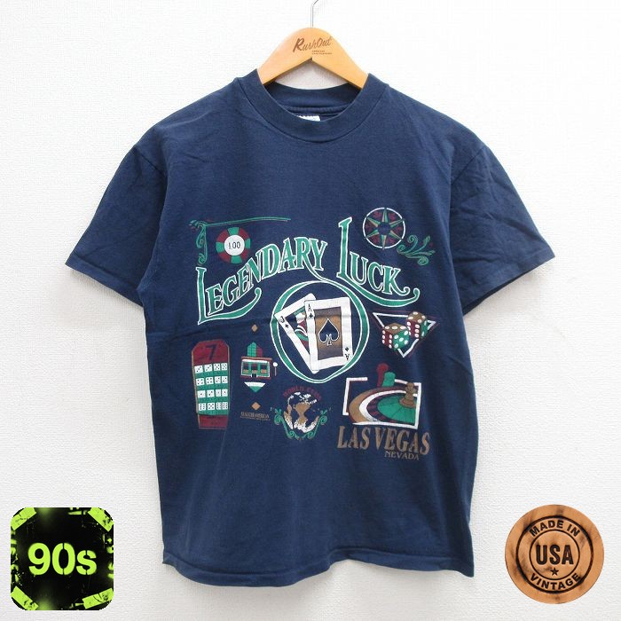 ヘインズ 90s 半袖Tシャツ トランプカジノラスベガス ネイビー M | 古着