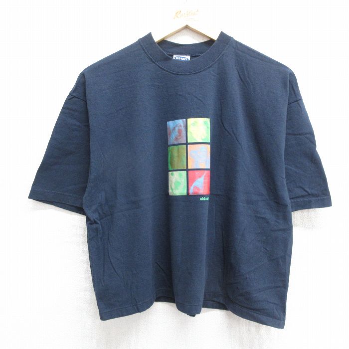XL★古着 オールドネイビー 半袖 ビンテージ Tシャツ メンズ 90年代 90s 犬 コットン クルーネック USA製 紺 ネイビー 【spe】 24jul31 中古