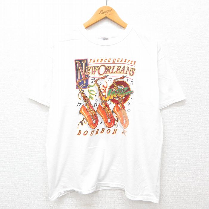 【50%OFF】XL★古着 半袖 ビンテージ Tシャツ メンズ 00年代 00s ニューオーリンズ ジャズ コットン クルーネック 白 ホワイト 24aug02 中古