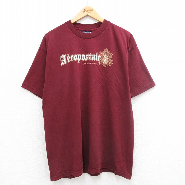 XL★古着 エアロポステール AEROPOSTALE 半袖 ビンテージ Tシャツ メンズ 00年代 00s ビッグロゴ コットン クルーネック エンジ 24aug02 中古