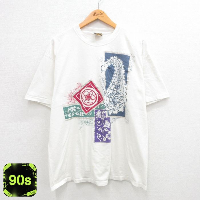 90s 半袖Tシャツ 花 ホワイト XL | 古着