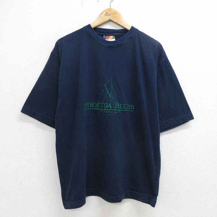 00s 半袖Tシャツ 船刺繍 ネイビー XL | 古着