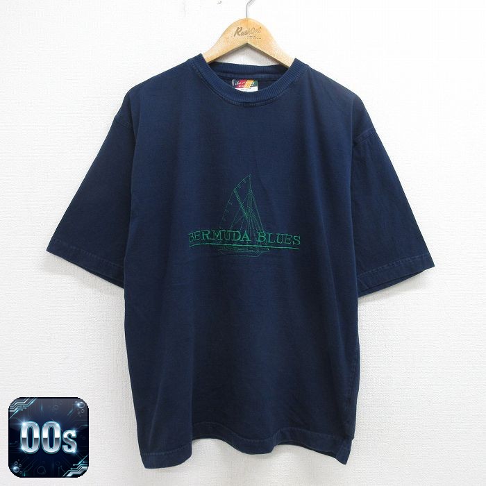 00s 半袖Tシャツ 船刺繍 ネイビー XL | 古着